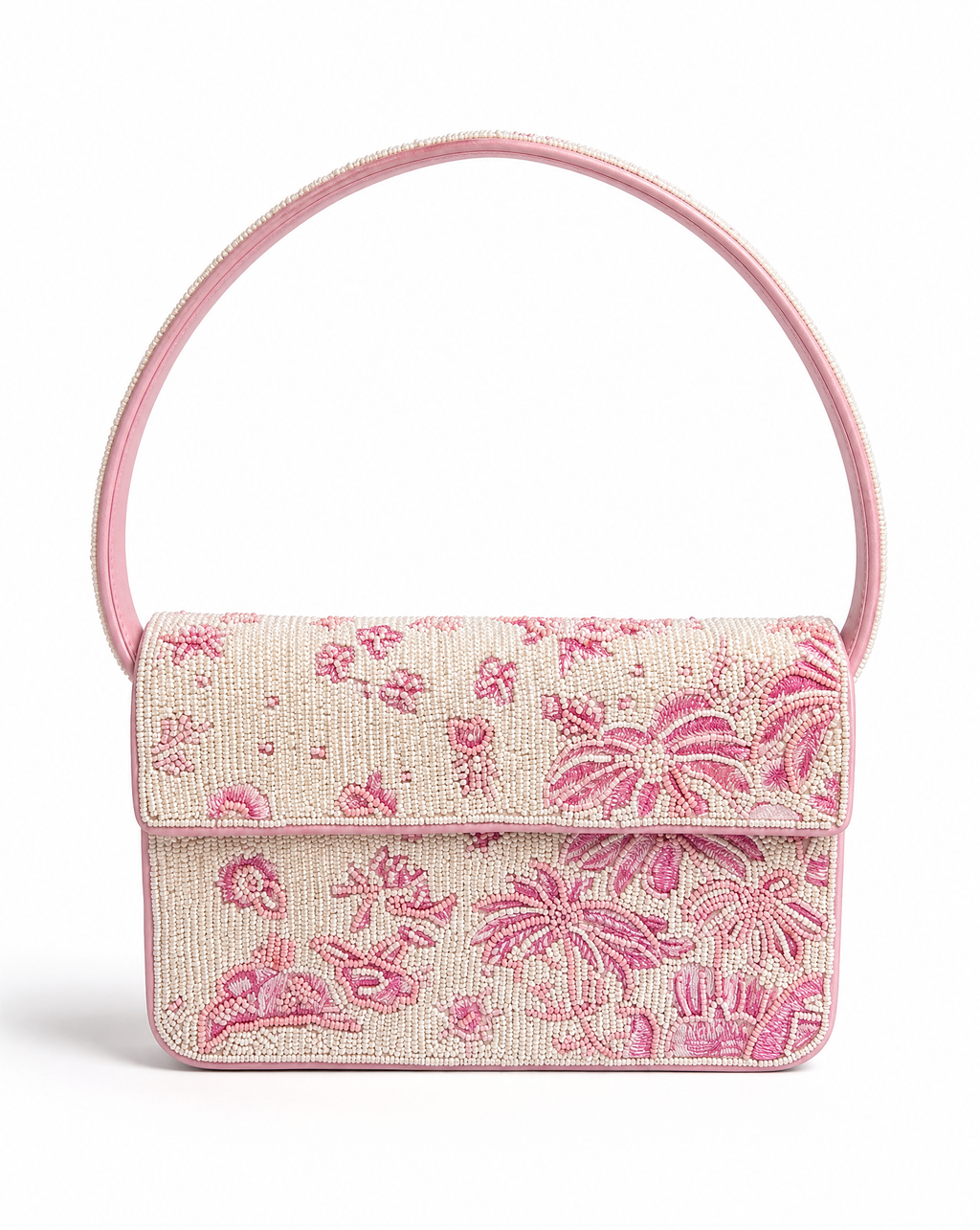 Bali – Pink Palm Tree Beaded Shoulder Bag | Large
