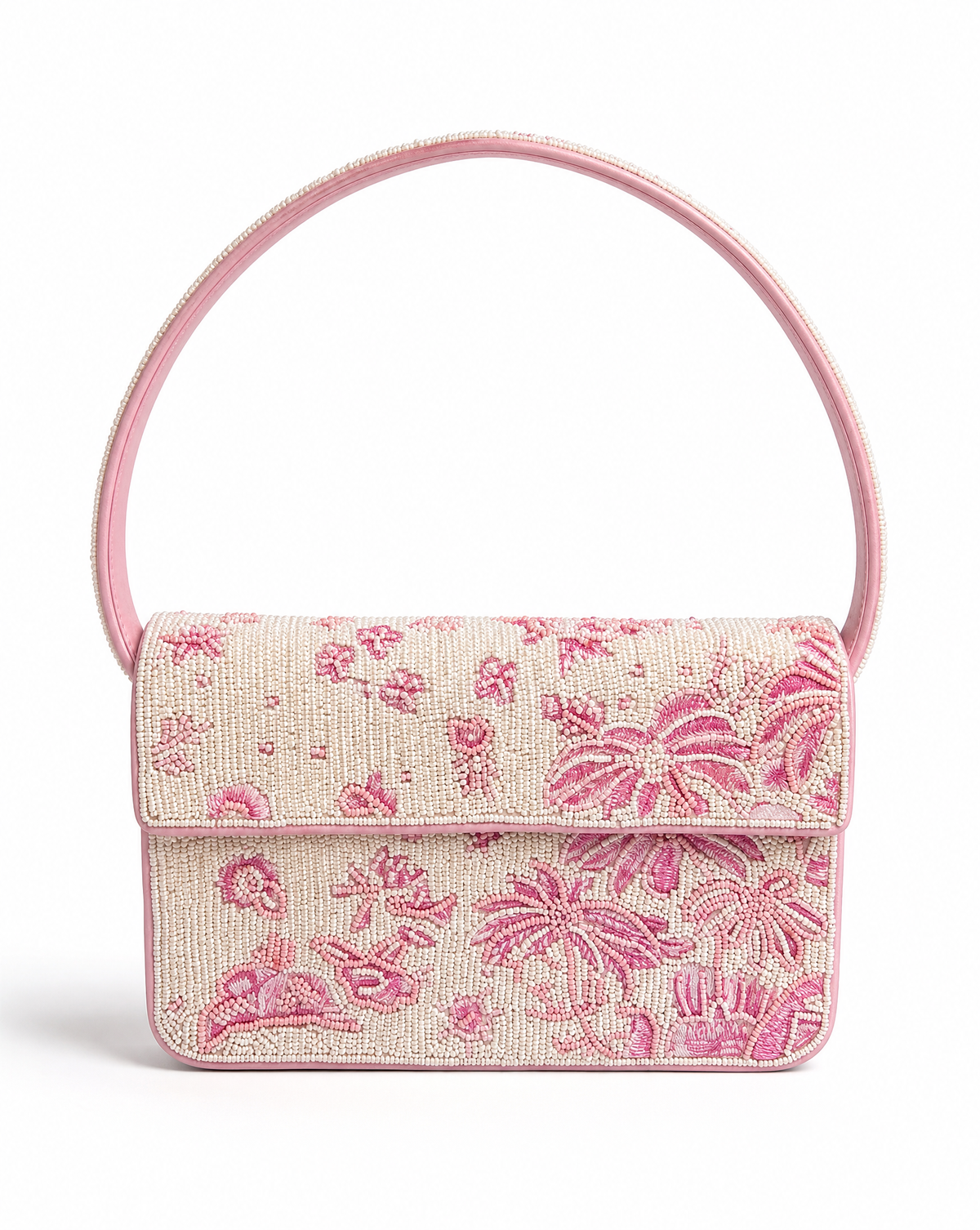 Bali – Pink Palm Tree Beaded Shoulder Bag | Large