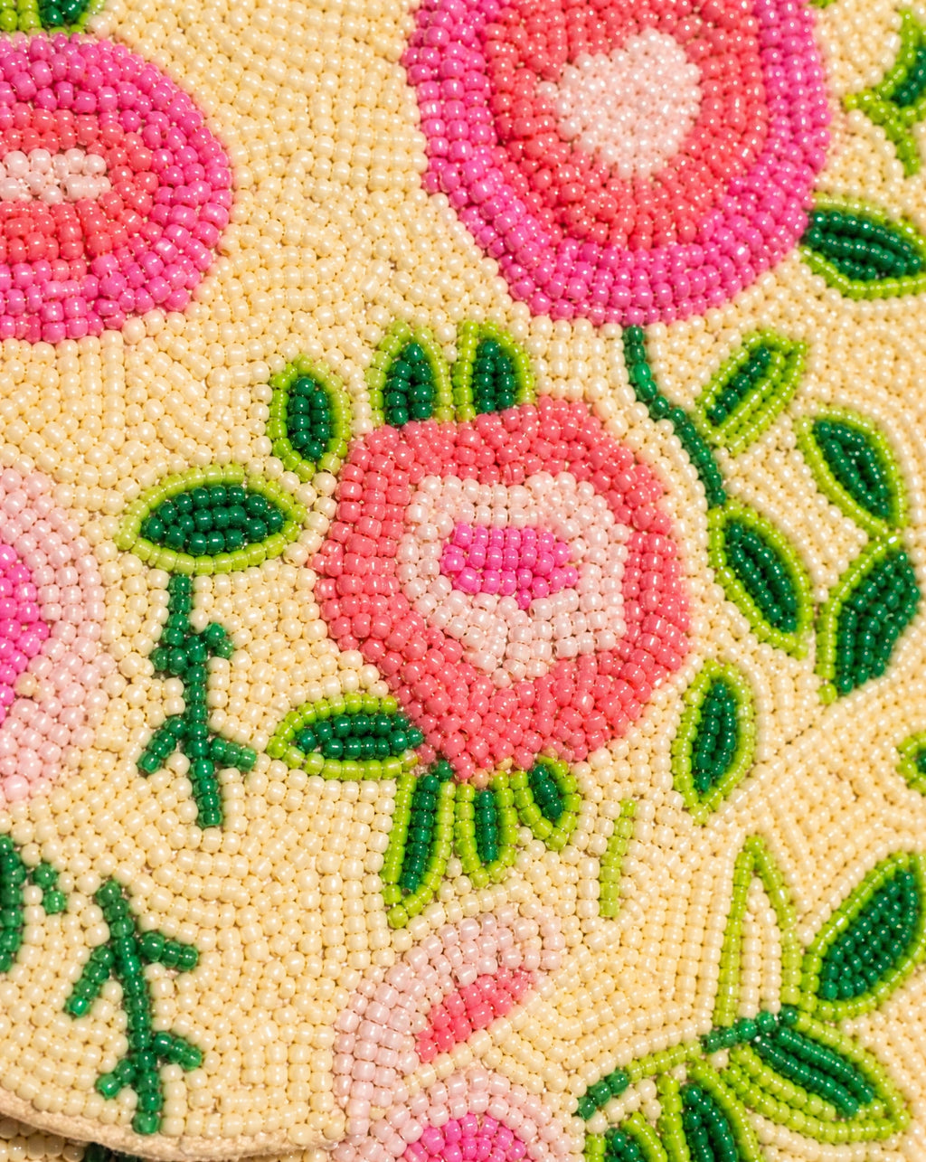 St. Remy - Cream and Pink Floral Envelope Beaded Bag