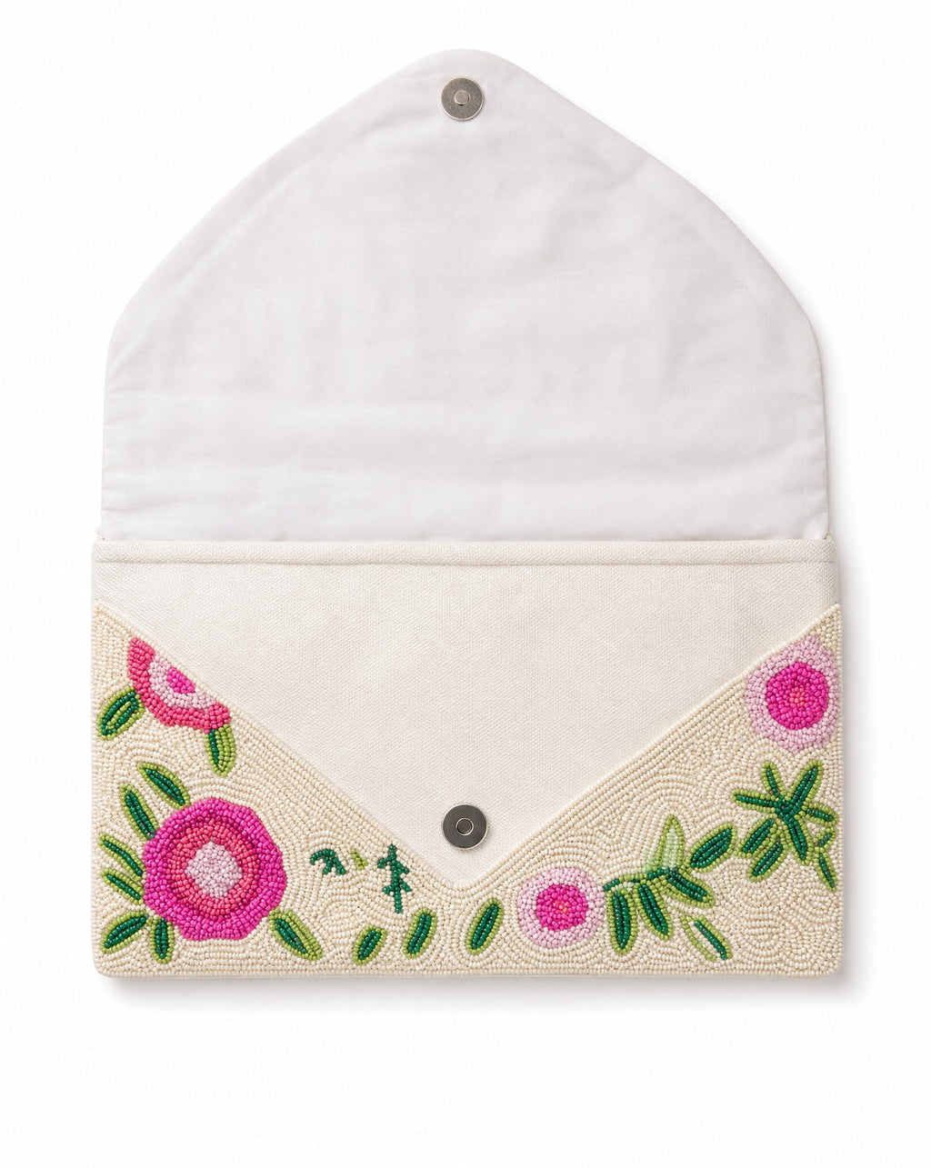 St. Remy - Cream and Pink Floral Envelope Beaded Bag