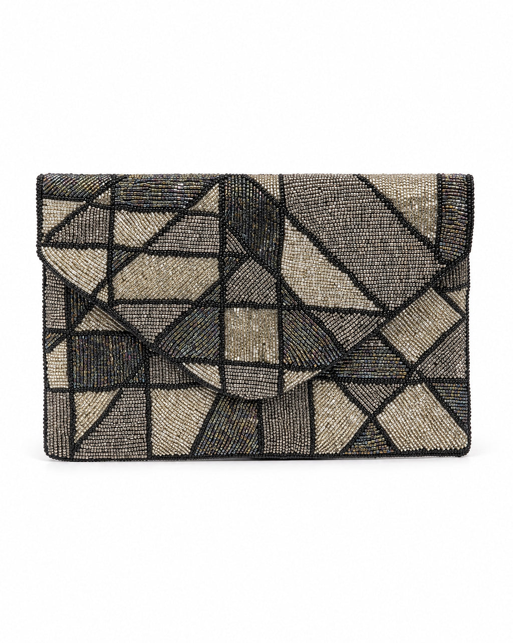 Doha - Geometric Black and Green Envelope Bag
