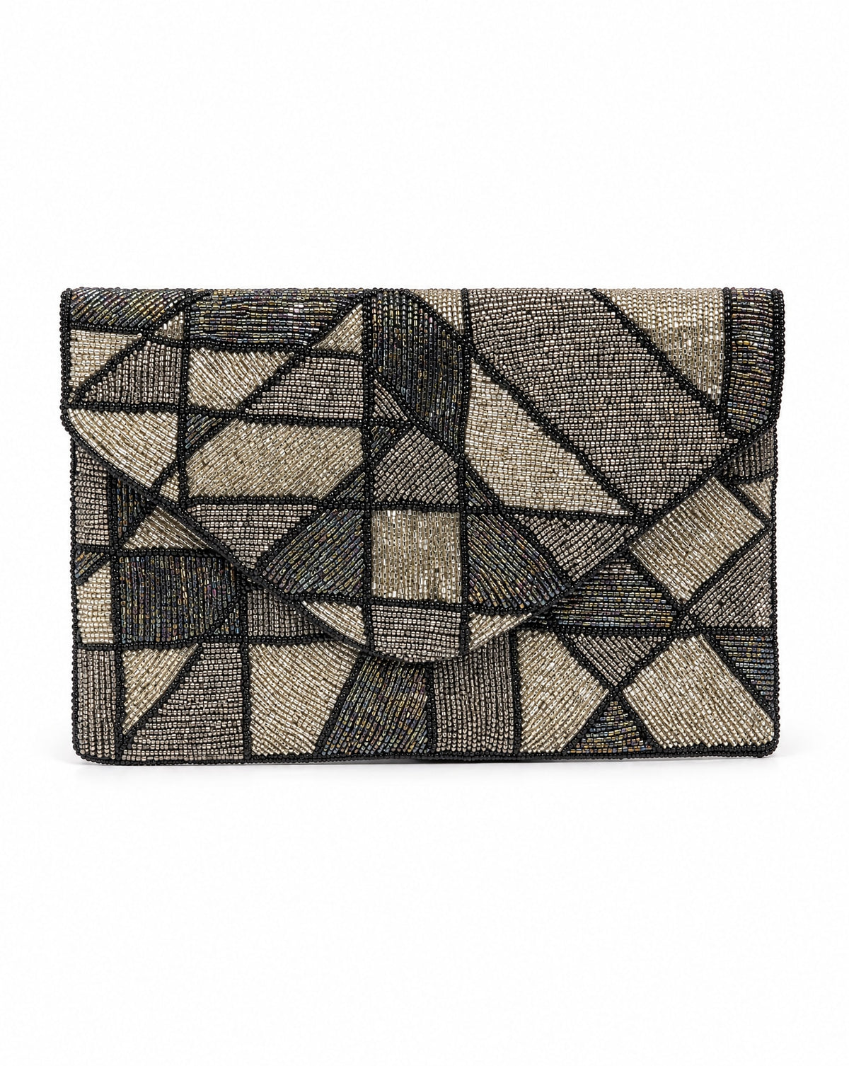 Doha - Geometric Black and Green Envelope Bag