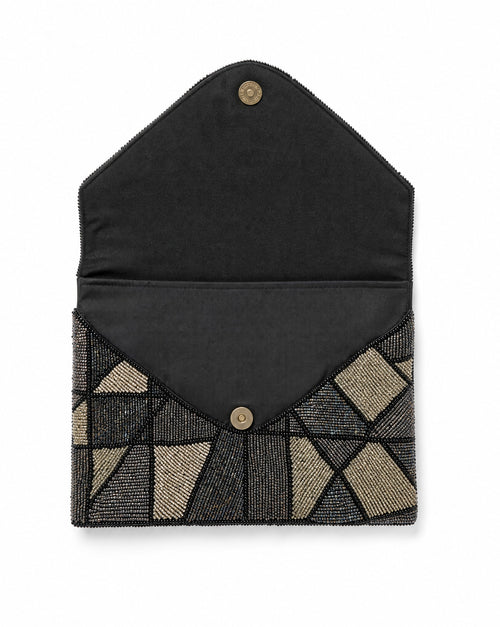 Doha - Geometric Black and Green Envelope Bag