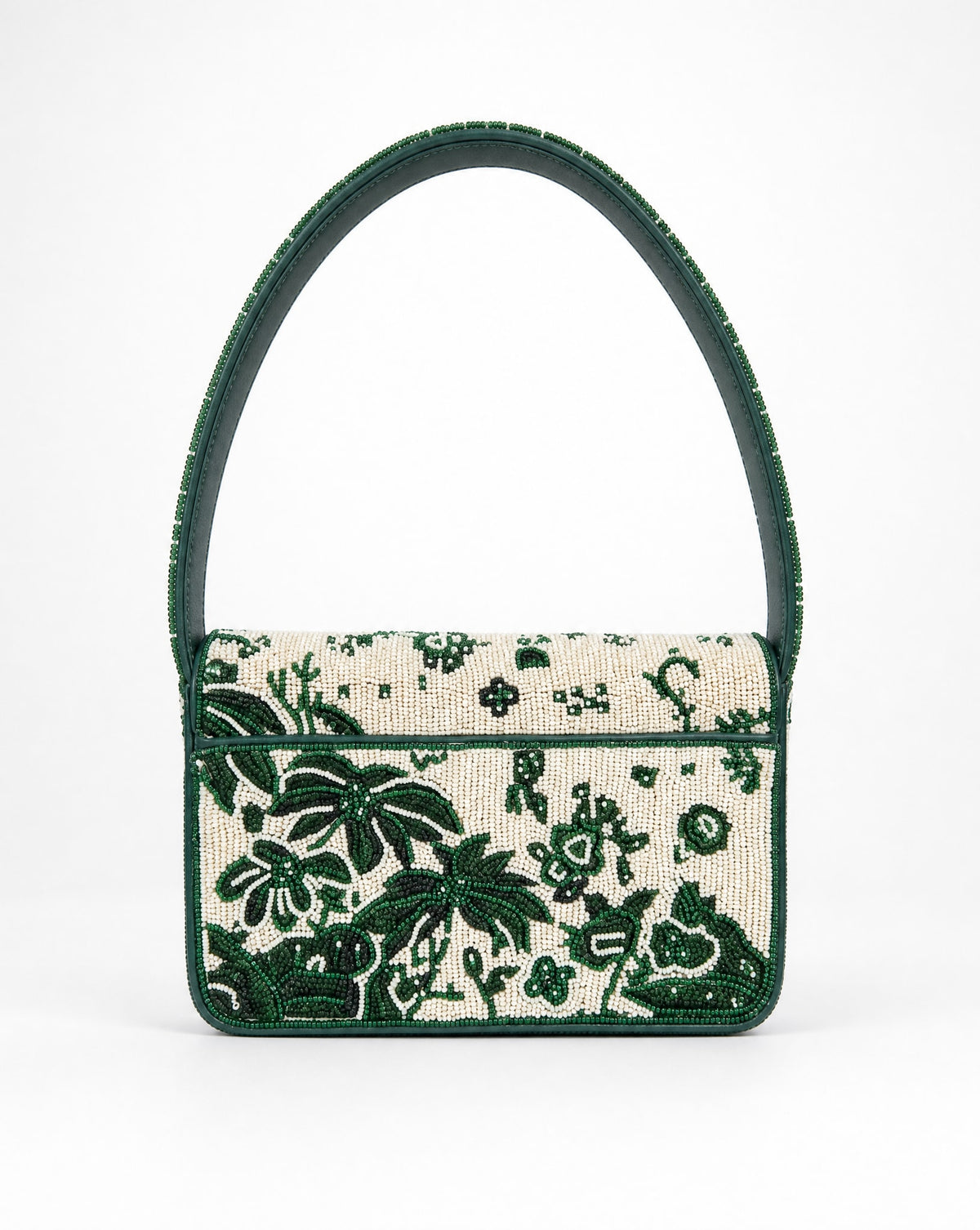 Aruba – Green Palm Tree Beaded Shoulder Bag | Large