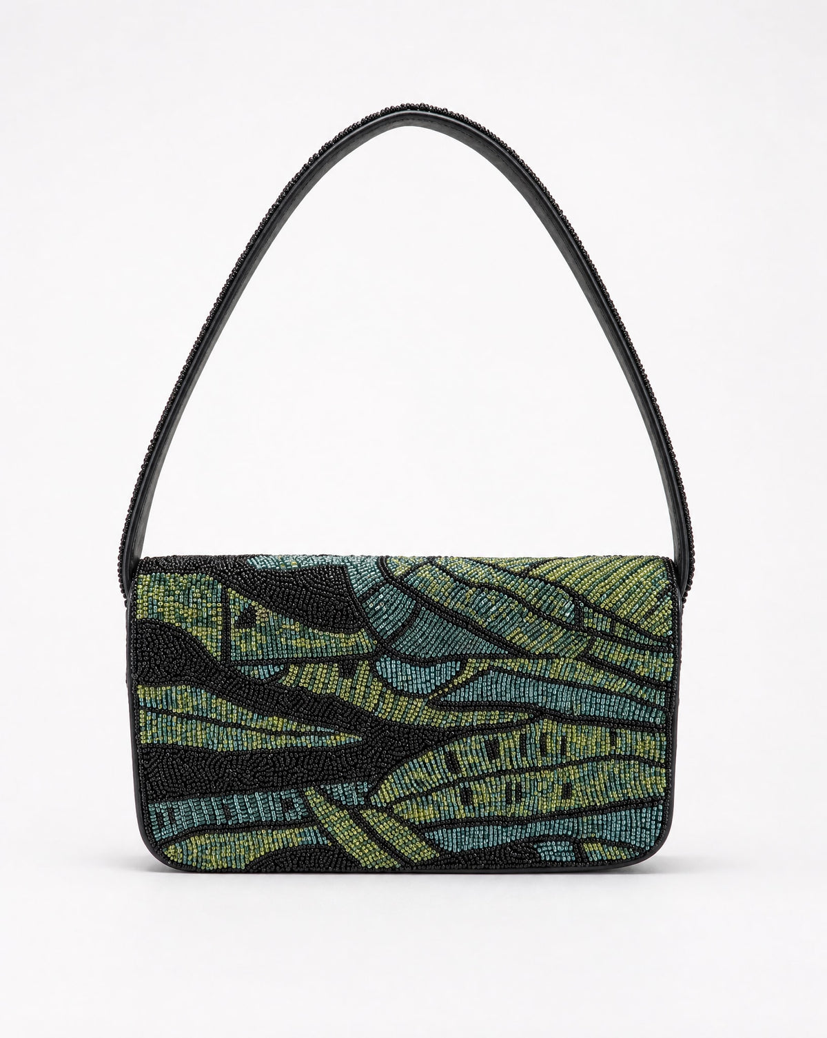 Cuba - Geometric Black and Green Beaded Shoulder Bag | Large