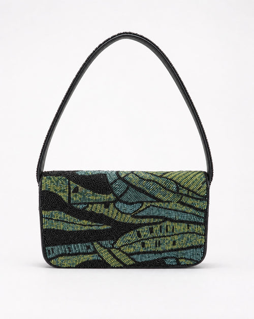 Cuba - Geometric Black and Green Beaded Shoulder Bag | Large