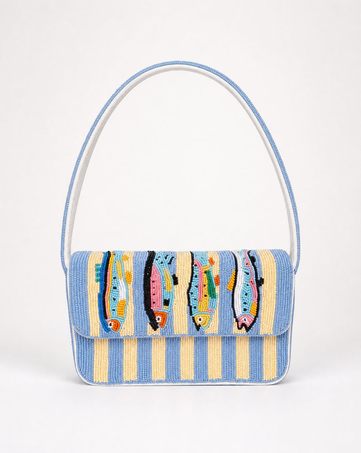 Lisbon  – Blue Sardines Beaded Shoulder Bag | Medium