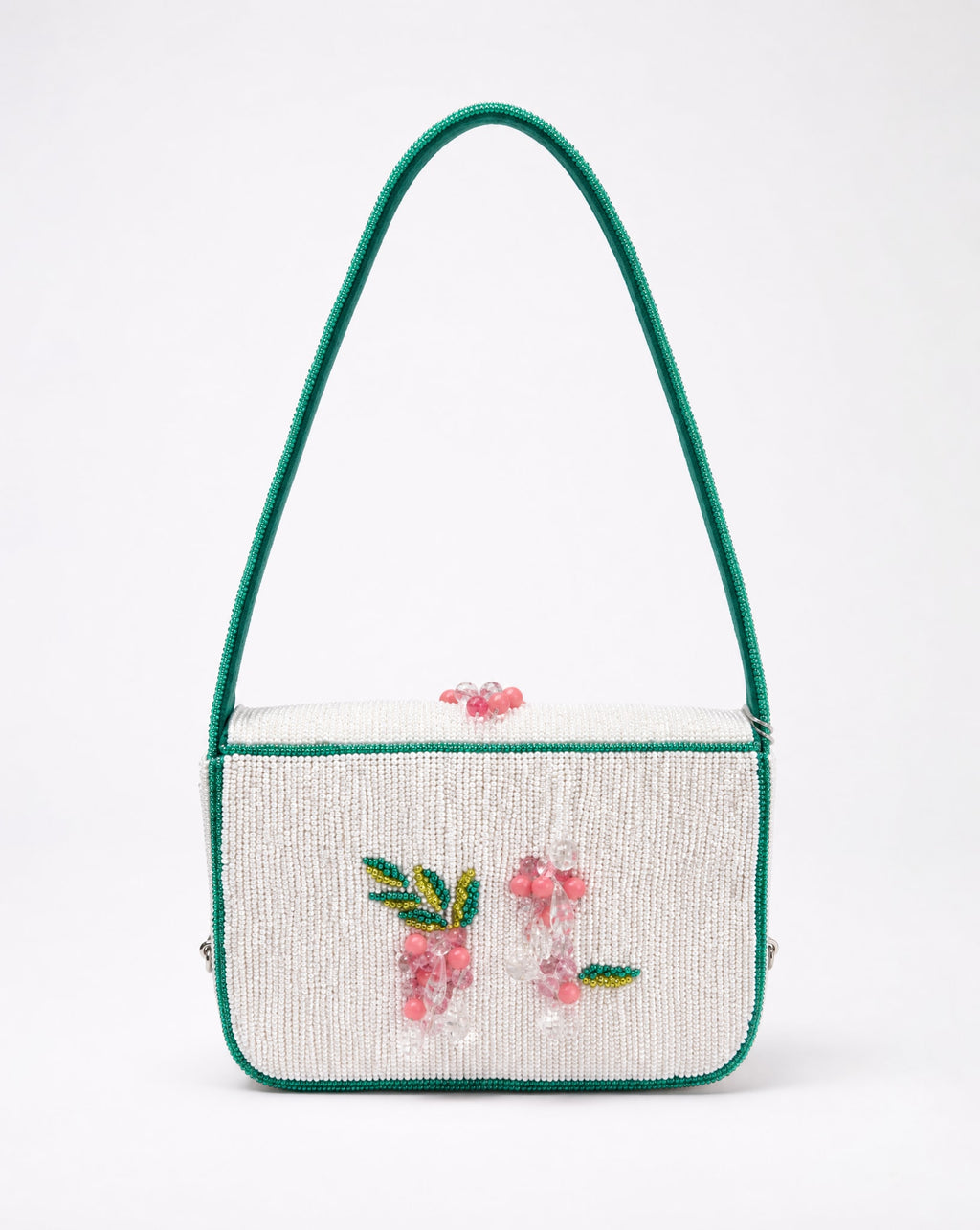 Lucca – White Droplet Floral Beaded Shoulder Bag | Small