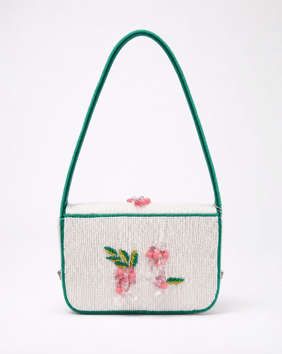 Lucca – White Droplet Floral Beaded Shoulder Bag | Small