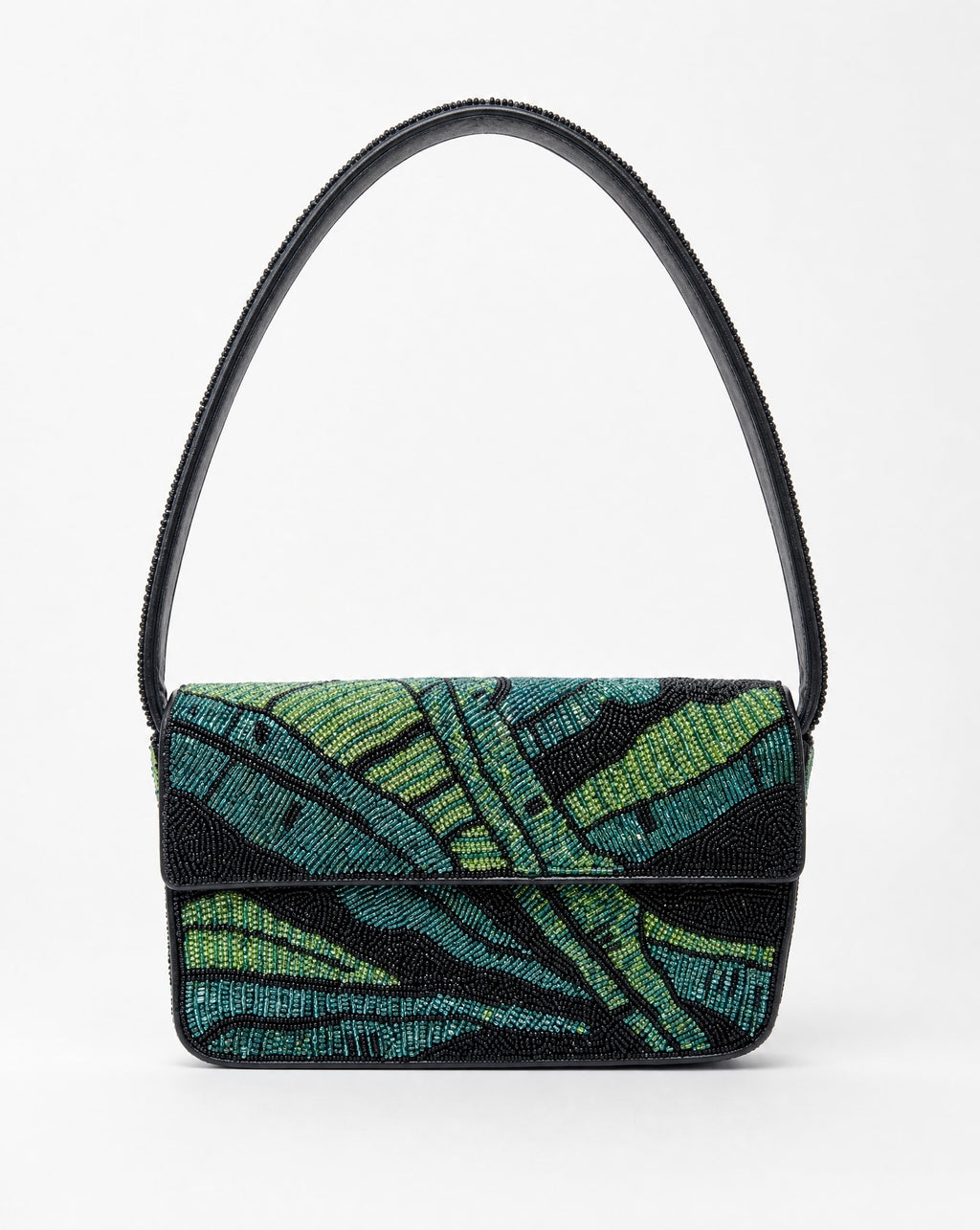 Cuba - Geometric Black and Green Beaded Shoulder Bag | Large