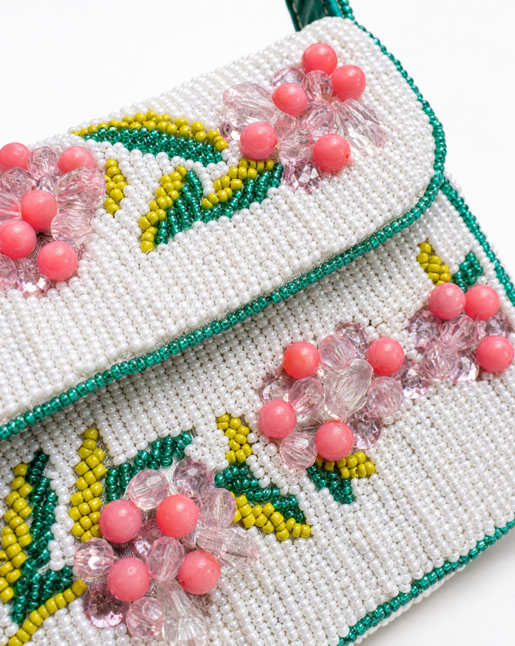 Lucca – White Droplet Floral Beaded Shoulder Bag | Small