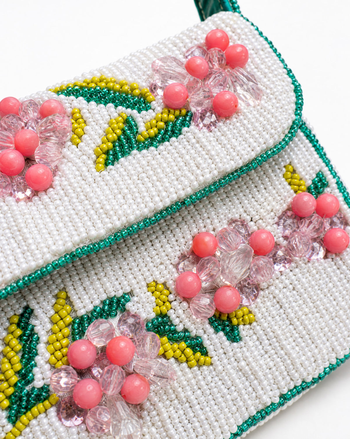 Lucca – White Droplet Floral Beaded Shoulder Bag | Small