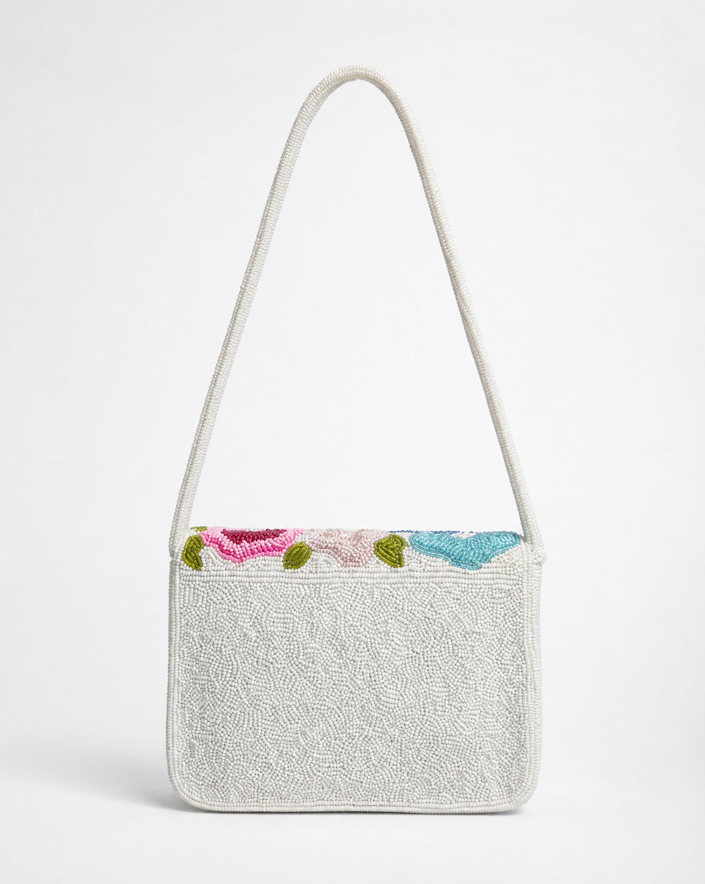 Rio - Pink and Blue Flowers Beaded Shoulder Bag | Small