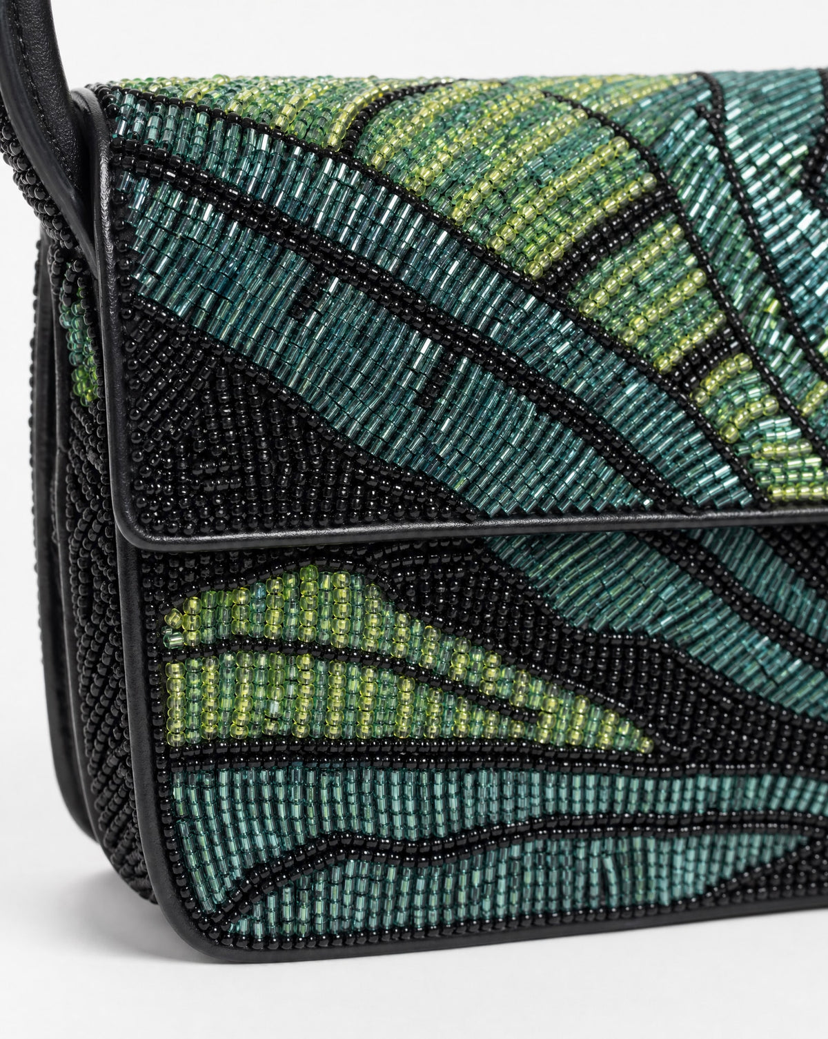 Cuba - Geometric Black and Green Beaded Shoulder Bag | Large