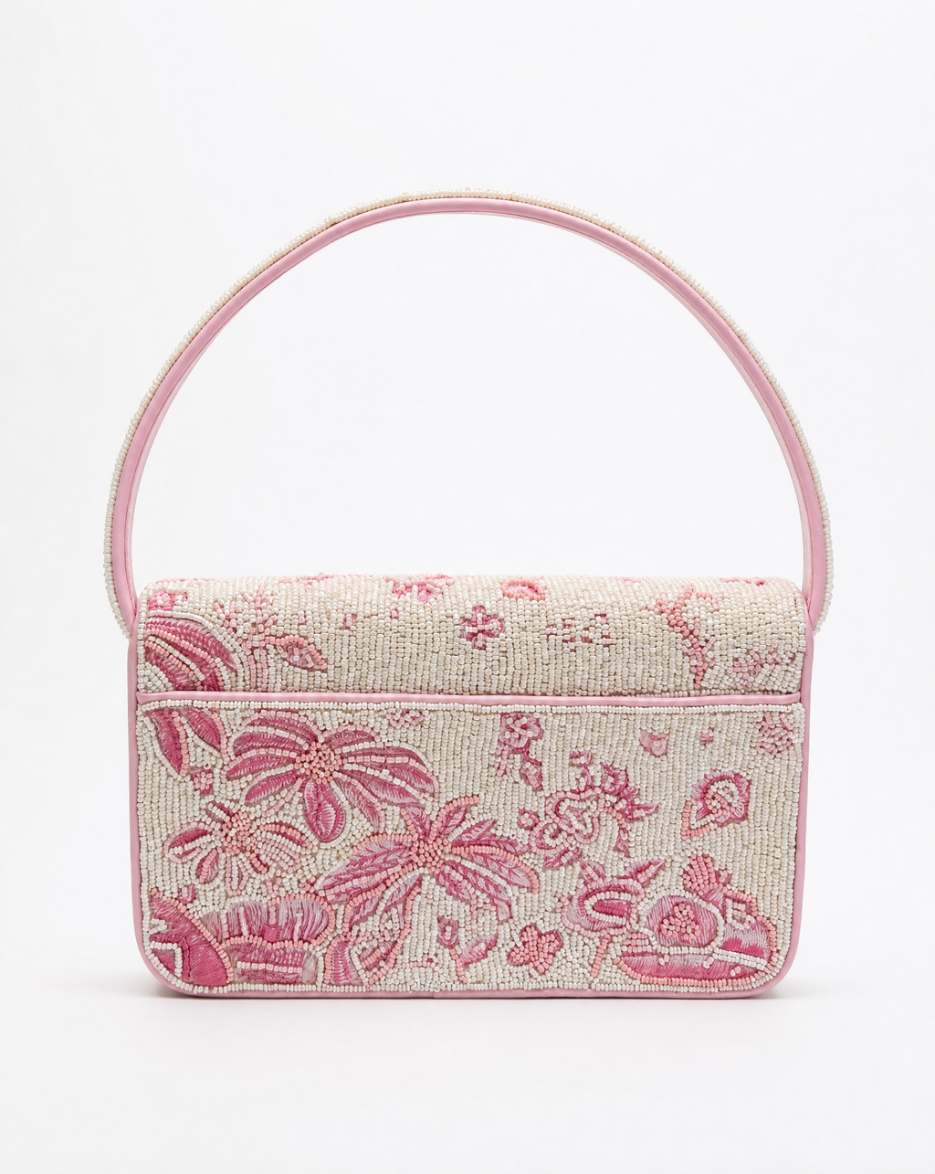 Bali – Pink Palm Tree Beaded Shoulder Bag | Large
