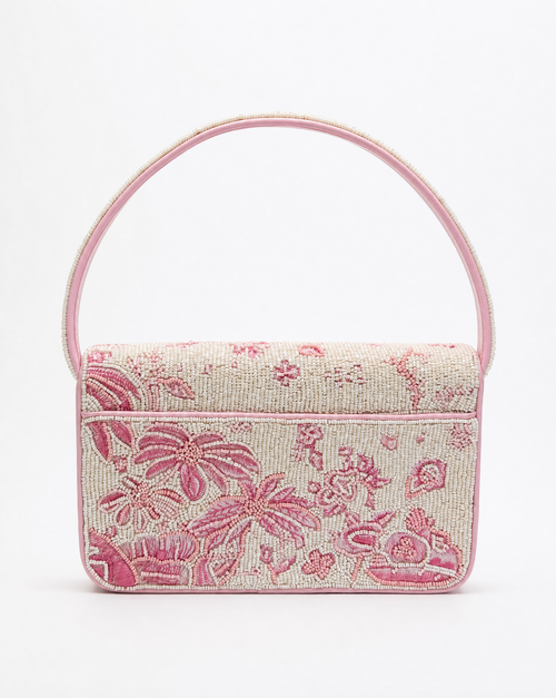 Bali – Pink Palm Tree Beaded Shoulder Bag | Large