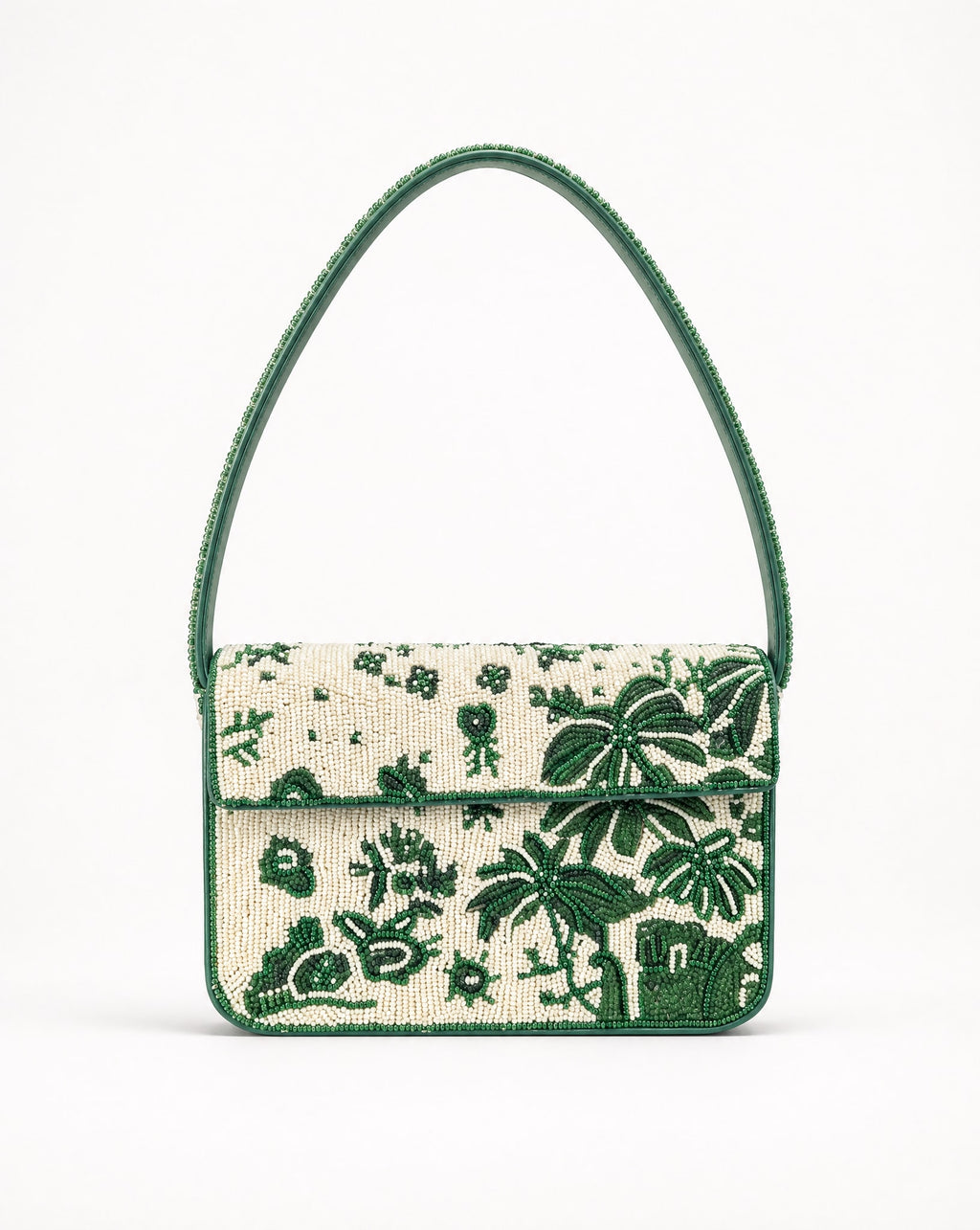 Aruba – Green Palm Tree Beaded Shoulder Bag | Large