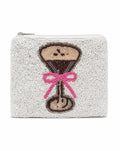 Ivory woven coin purse with silver zip pull, back view