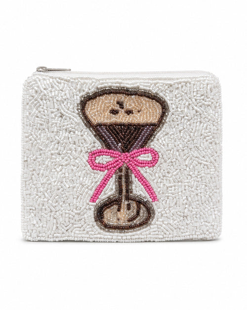Ivory woven coin purse with silver zip pull, back view