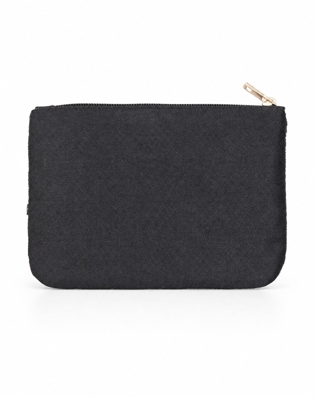 Leopard print beaded coin purse - reverse view showing plain black fabric with gold zip