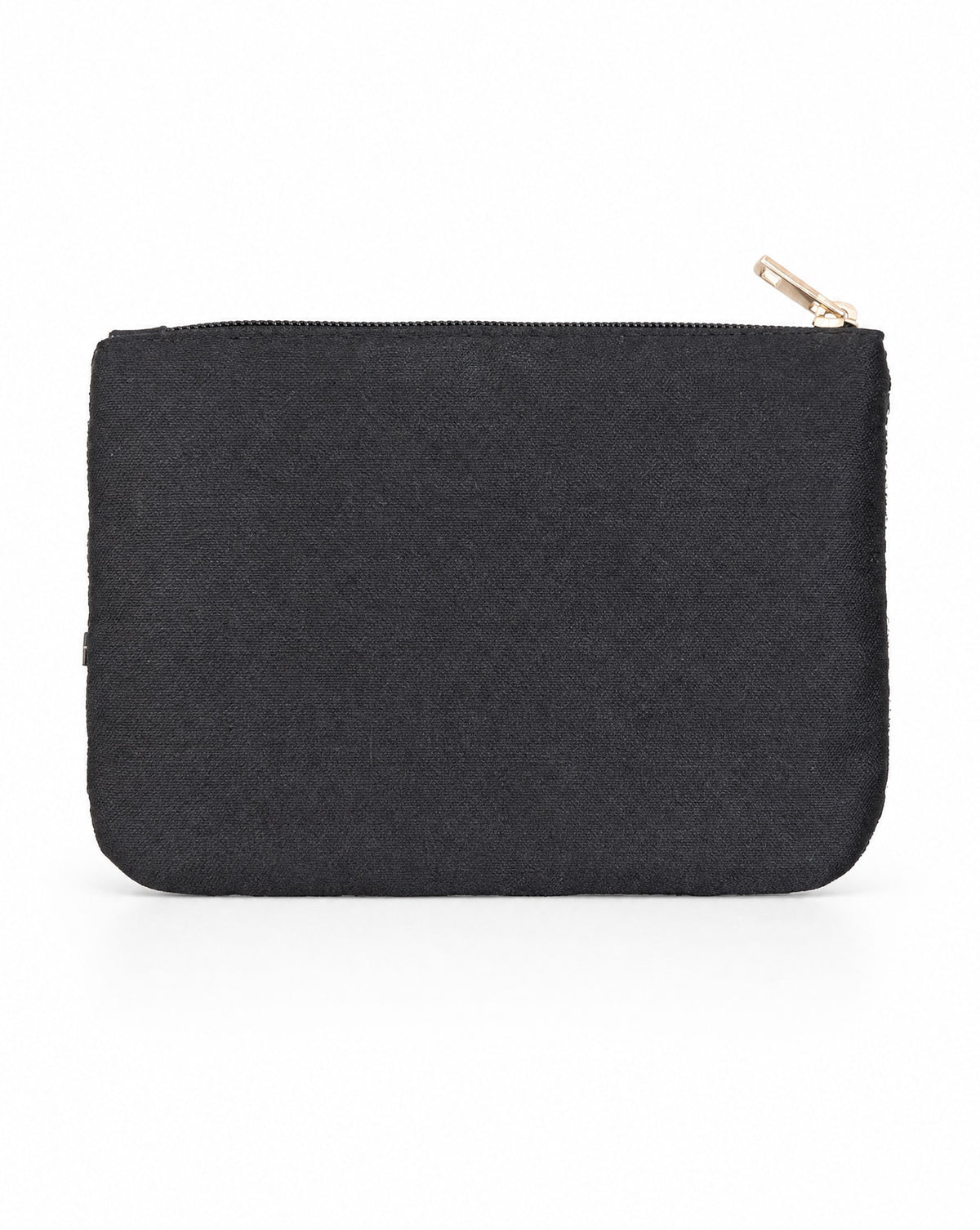 Leopard print beaded coin purse - reverse view showing plain black fabric with gold zip
