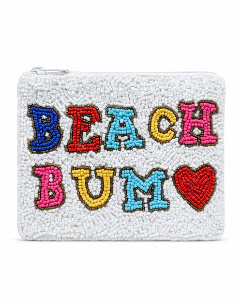 Beach Bum beaded coin purse - back view in ivory seed beads