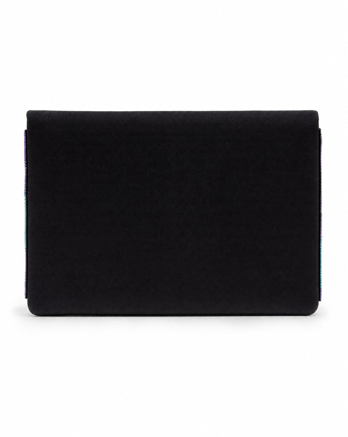 Hummingbird beaded envelope bag - back view showing matte black reverse