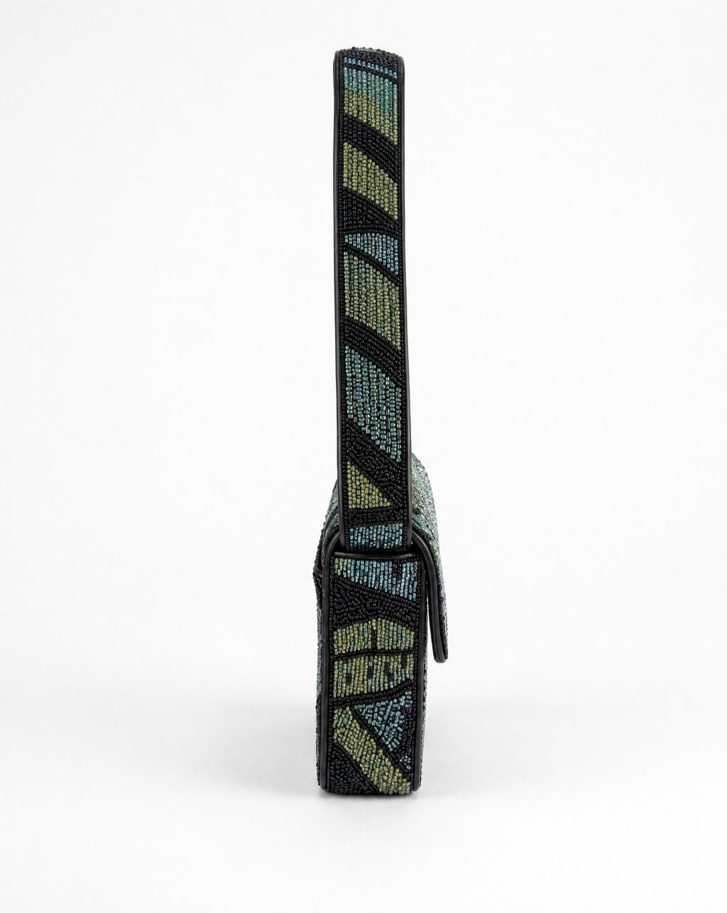 Cuba - Geometric Black and Green Beaded Shoulder Bag | Large