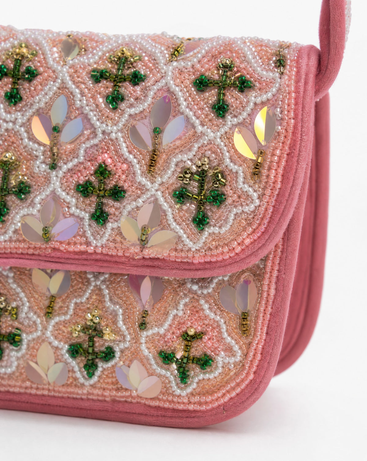 Kildare - Pink Lattice Floral Beaded Shoulder Bag | Small
