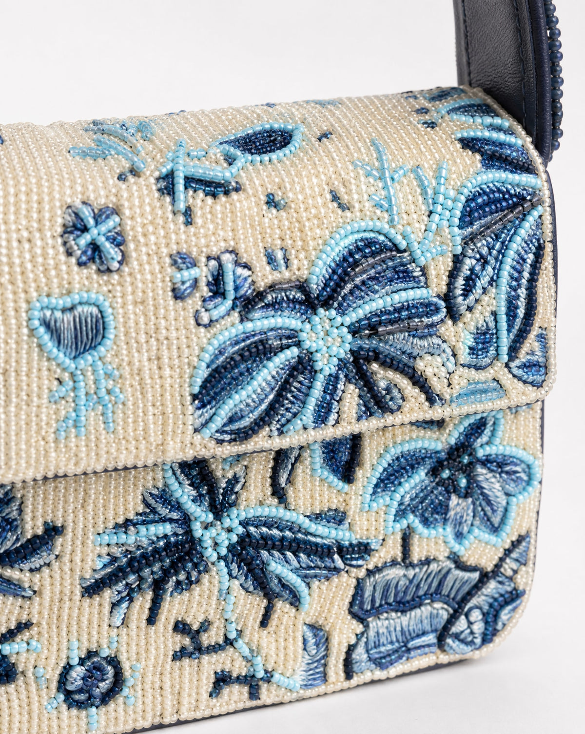 Kooks - Blue Floral Beaded Shoulder Bag | Large