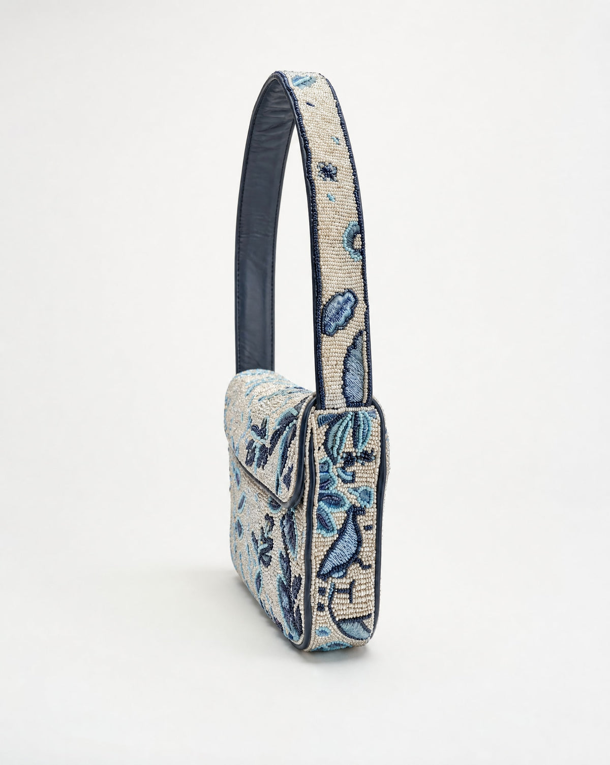 Kooks - Blue Floral Beaded Shoulder Bag | Large
