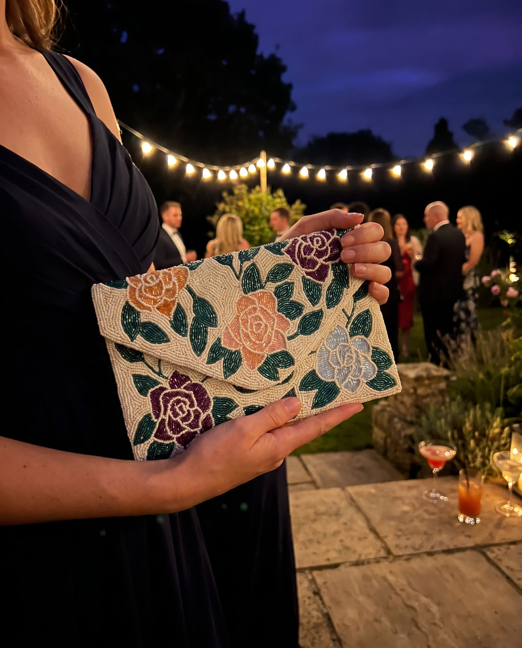 Kashan - Cream Floral Beaded Envelope Bag