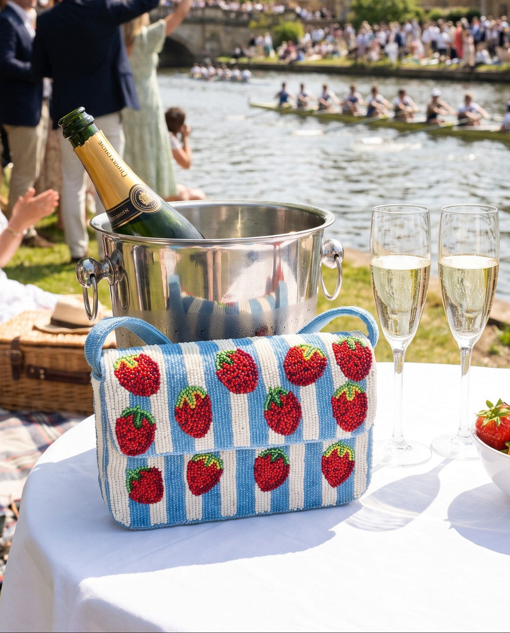 Windsor - Strawberries Beaded Shoulder Bag | Small