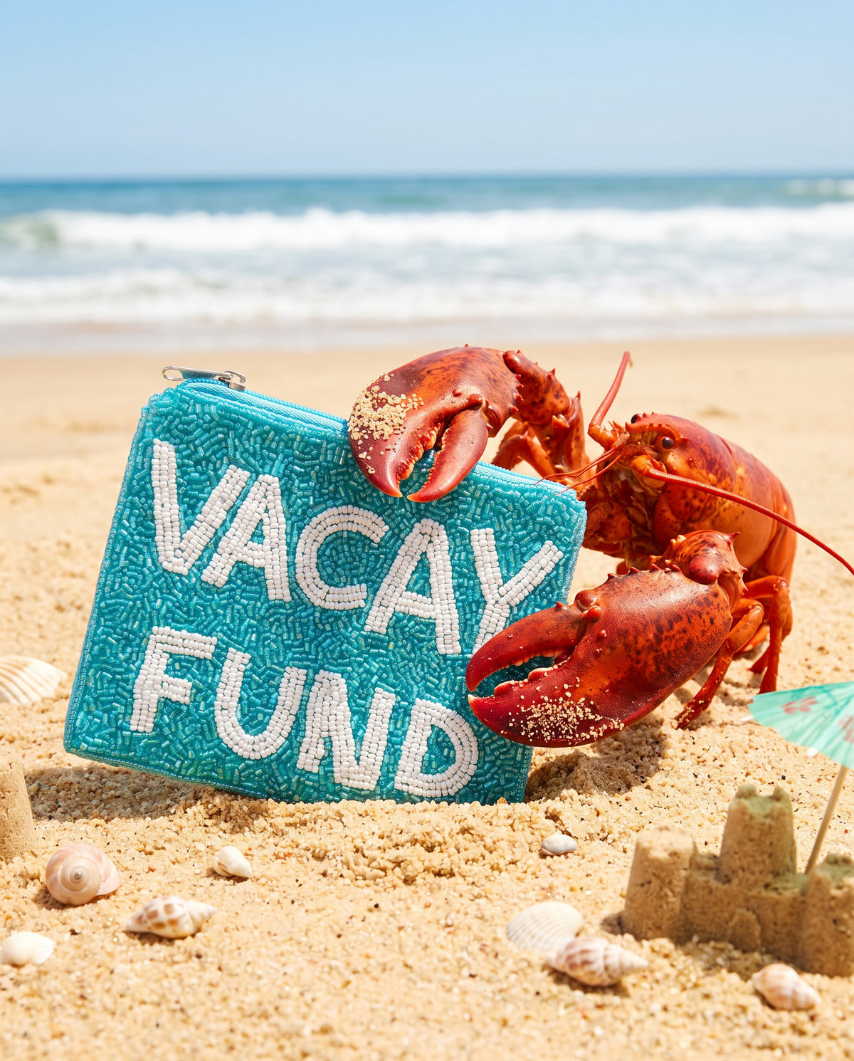 Blue Vacay Fund Beaded Coin Purse