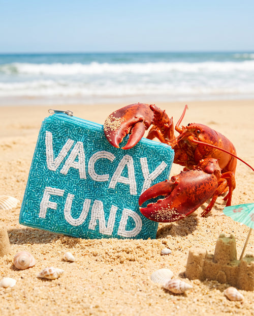 Blue Vacay Fund Beaded Coin Purse