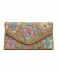 Awann gold pastel floral beaded envelope bag – front view