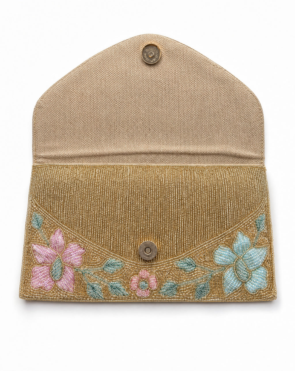 Awann – Gold Pastel Floral Beaded Envelope Bag