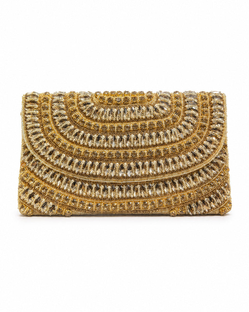 Cairo gold crystal beaded envelope clutch – front view