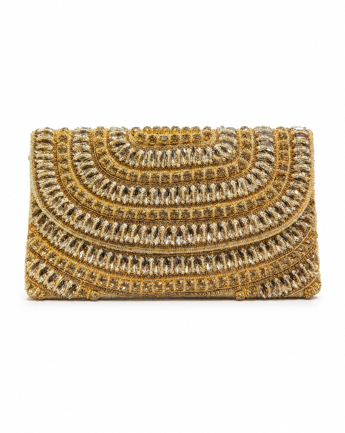 Cairo gold crystal beaded envelope clutch – front view