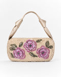 Pearl and mauve floral beaded baguette bag – front view