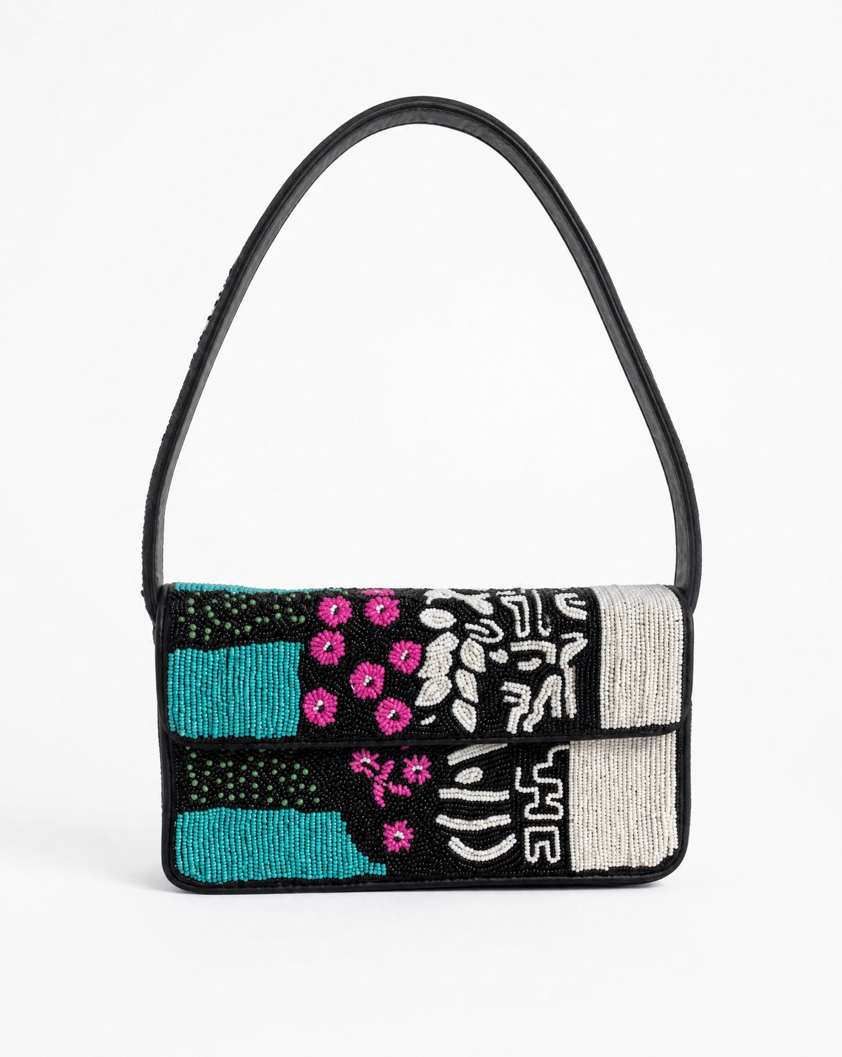 Massai – Black Tribal Beaded Shoulder Bag | Large