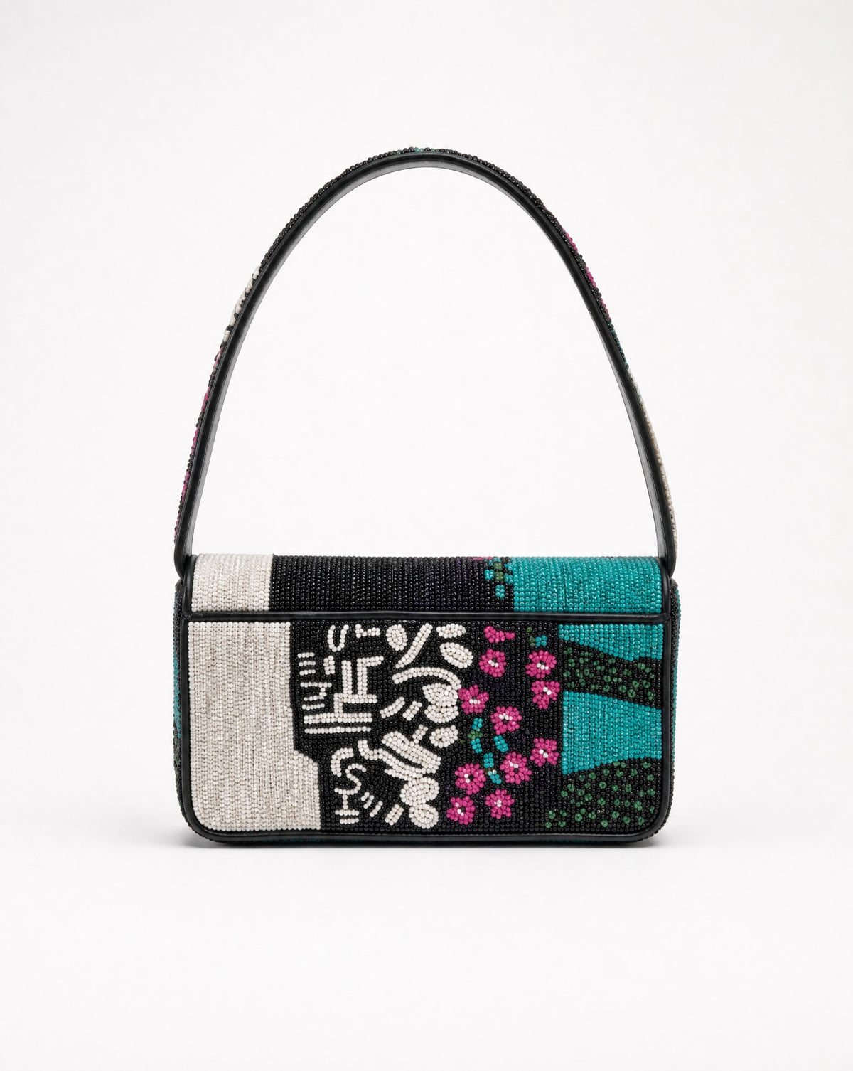 Massai – Black Tribal Beaded Shoulder Bag | Large